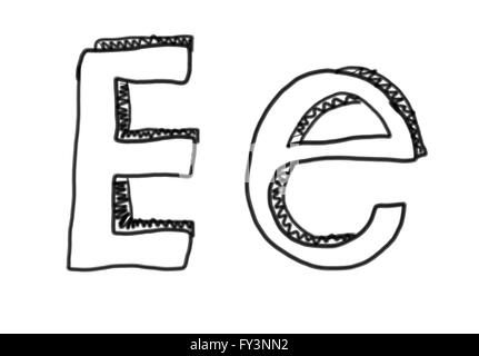 Neue Zeichnung Charakter E Alphabet Logo Symbol in Design-Elemente. Stockfoto