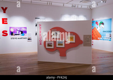 Tokio, Japan. 21. April 2016. Die Snoopy Museum Tokyo in Roppongi auf 21. April 2016, Tokio, Japan. Snoopy Museum Tokyo ist der erste außerhalb der Vereinigten Staaten, das Kunstwerk von Charles gewidmet. Zu sehen sind einige 60 original Comic-Strips, ausgewählt von Jean Schulz, Ehefrau von Erdnüsse Schöpfer und persönliche Geschenke von Fans, die sie im Laufe der Jahre erhalten hat.  Das temporäre Museum werden für 2 1/2 Jahren geöffnet. © Aflo Co. Ltd. Credit: Aflo Co. Ltd./Alamy Live-Nachrichten Stockfoto