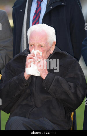 Belfast, UK, Europa. 21. April 2016.   Austin Henderson, seinen Geburtstag mit der Königin in Celebration of Her Majesty 90. Geburtstag der Königin teilt ein Leuchtturm wurde auf dem Gelände der Belfast City Hall Kredit beleuchtet: Bonzo/Alamy Live News Stockfoto