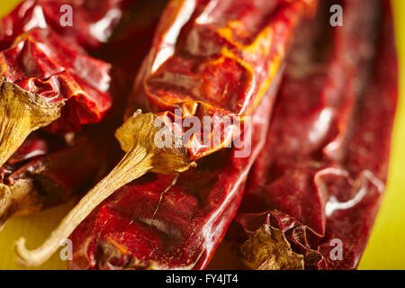 Getrocknete rote New Mexico Chile Hülsen. Auch genannt Anaheim Chilies. Stockfoto