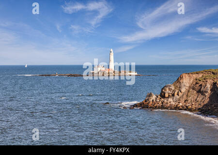 Leuchtturm auf Str. Marys Insel, in der Nähe von Whitley Bay, Tyne and Wear, England, UK. Stockfoto