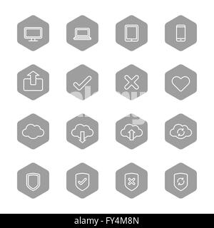 [JPEG] Linie Web Iconset auf graues Sechseck für UI, Infografik, Web und mobile apps Stockfoto