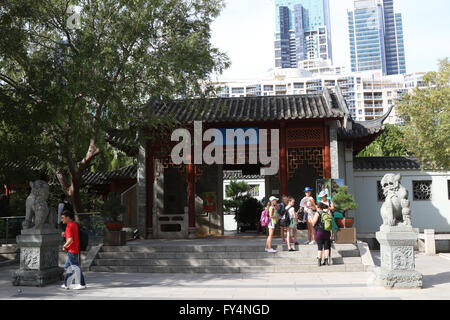 Chinesischer Garten der Freundschaft – Sydney, Australien. Chinesischen Garten mit Pavillons, exotische Pflanzen, Teiche & Wasserfälle, Stockfoto