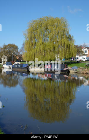 Narrowboats auf dem Fluss steigen in Barrow auf steigen Stockfoto