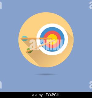 Pfeile in flache Bauweise lange Schatten Zielsymbol im Kreis, blauer Hintergrund Stock Vektor