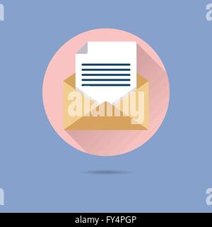 Brief in flache Bauweise lange Schatten Briefumschlagsymbol im Kreis, blauer Hintergrund Stock Vektor