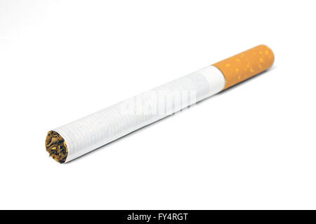 Eine Zigarette, die isoliert auf weißem Hintergrund Stockfoto