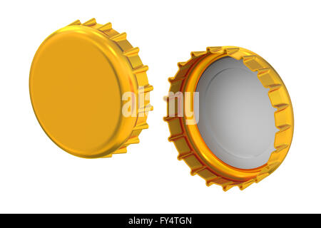 Metall-Kronkorken, 3D-Rendering isolierten auf weißen Hintergrund Stockfoto