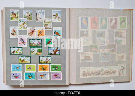 Sammlung von Briefmarken im Album aus Kuba und Vietnam Stockfoto
