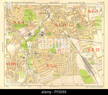 SE LONDON. Nstige hierher/Rushey/Lee Green Lewisham Ladywell. Speck, 1928 Karte Stockfoto