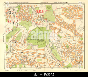 SE LONDON. Beckenham Downham Bellingham Bromley Bell grün. Speck, 1928 Karte Stockfoto