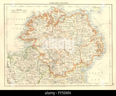 ULSTER. Antrim Down Armagh Cavan Tyrone & c. Nordirland. JOHNSTON 1906 Karte Stockfoto