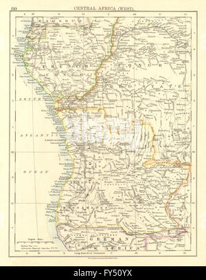 KOLONIALEN ZENTRALAFRIKA. Französische Kongo-Freistaat Angola. JOHNSTON, 1906-Karte Stockfoto