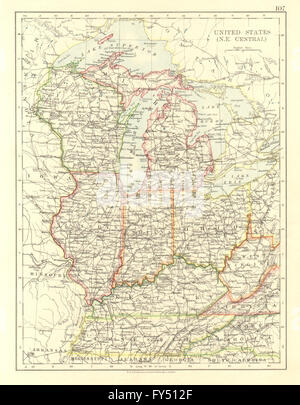DIE USA MITTE WEST. Wisconsin Michigan Illinois Ohio Indiana Kentucky TN, 1906-Karte Stockfoto