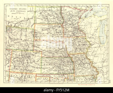 USA-PLAINS-STAATEN. Iowa Minnesota Kansas NE ND SD Colorado. JOHNSTON, 1906-Karte Stockfoto