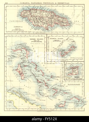 CARIBBEAN/ATLANTISCHEN INSELN. Jamaika Bermuda Bahamas Trinidad. JOHNSTON, 1906-Karte Stockfoto