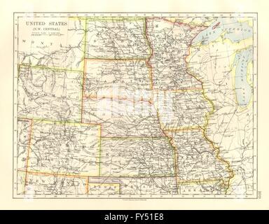 USA-PLAINS-STAATEN. Iowa Minnesota Kansas NE ND SD Colorado. JOHNSTON, 1920-Karte Stockfoto