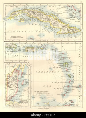 KARIBIK-INSELN. Kuba Britisch-Honduras Luv/Lee. JOHNSTON, 1920-Karte Stockfoto