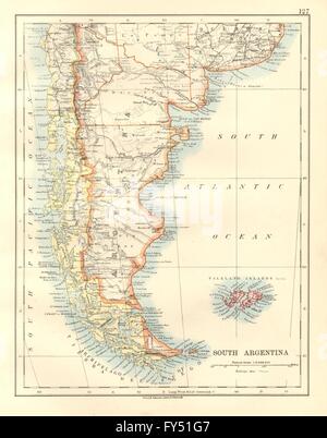 PATAGONIEN. Süd-Argentinien & Chile. Falkland-Inseln. JOHNSTON, 1920-Karte Stockfoto