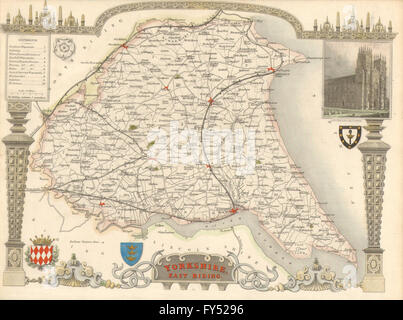 Yorkshire, East Riding antike handkolorierten Grafschaft Landkarte von Thomas Moule c1840 Stockfoto