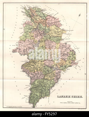 LANARKSHIRE: Antike Grafschaft Landkarte. Pfarreien. Glasgow. Schottland. LIZARS, 1885 Stockfoto