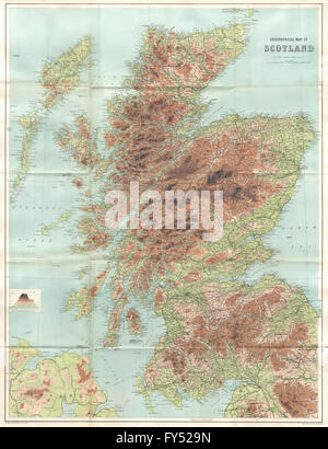 Antike Schottland OROGRAFISCHE Reliefkarte. Groß. BARTHOLOMÄUS, 1885 Stockfoto