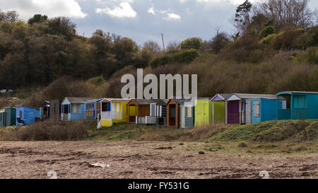 Strandhütten Coldingham Bay Stockfoto