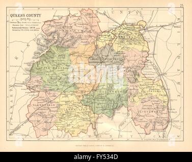 QUEENS COUNTY (LAOIS). Antike Landkarte county. Leinster. Irland. Bartholomäus c1902 Stockfoto