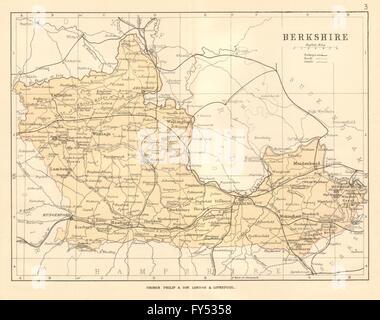 BERKSHIRE: Antike Grafschaft Landkarte. Eisenbahn-Straßen-Kanäle. PHILIP, 1884 Stockfoto