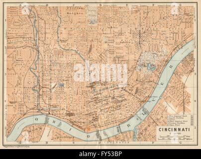 CINCINNATI antiken Stadt Stadtplan. Ohio. BAEDEKER, 1904 Antike Landkarte Stockfoto