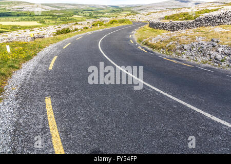 geschwungene zweispurige Straße, Irland Stockfoto