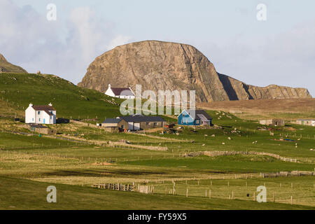 Gebäude auf Fair Isle, Shetland Islands, Schottland, Vereinigtes Königreich Stockfoto