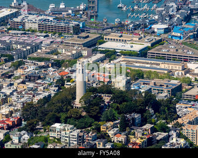 Antenne zu sehen, Coit Tower, Ausschau, Stadtteil North Beach, San Francisco, San Francisco Bay Area, Kalifornien, USA Stockfoto