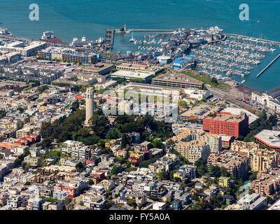 Antenne zu sehen, Coit Tower, Ausschau, Stadtteil North Beach, San Francisco, San Francisco Bay Area, Kalifornien, USA Stockfoto