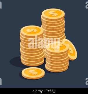 Gold Stapel von Dollar-Münzen Stock Vektor