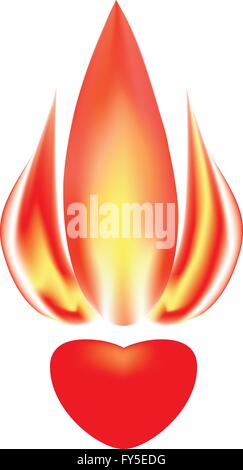 Das stilisierte Bild eines brennenden Herzens auf weiß Stock Vektor
