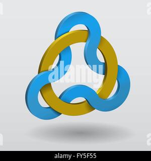 3D Celtic Knot Triquetra mit magischen goldenen Ring. Symbol der Macht und Magie. Stock Vektor