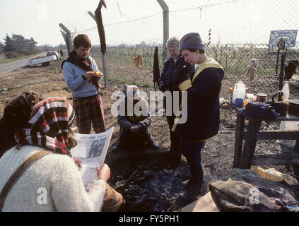 Im Jahr 1981 gegründet Greenham Common Protest Frauenlager protest gegen amerikanische Marschflugkörper es verschoben wird. Stockfoto