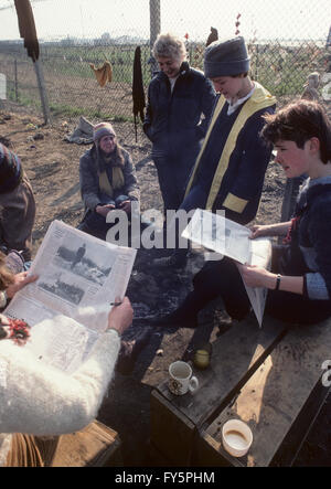 Im Jahr 1981 gegründet Greenham Common Protest Frauenlager protest gegen amerikanische Marschflugkörper es verschoben wird. Stockfoto