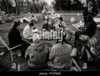 Im Jahr 1981 gegründet Greenham Common Protest Frauenlager protest gegen amerikanische Marschflugkörper es verschoben wird. Stockfoto