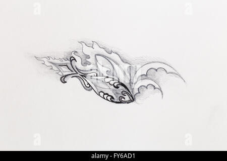 ornamentale Filigran Zeichnung auf Papier mit Blumen- und Flamme Strukturmuster. Stockfoto