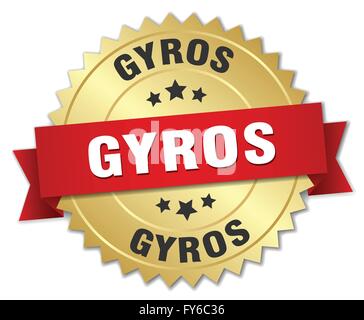 Gyros 3d gold Abzeichen mit rotem Band Stock Vektor