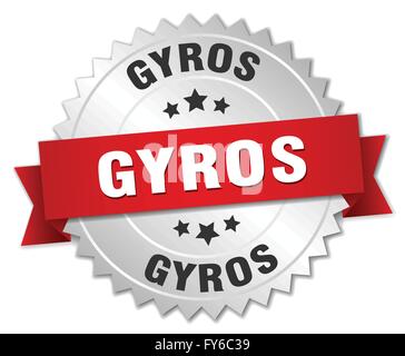 Gyros 3d Silber Abzeichen mit rotem Band Stock Vektor