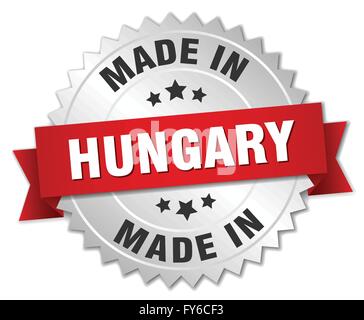 hergestellt in Ungarn Silber Abzeichen mit rotem Band Stock Vektor