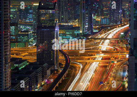 Luftaufnahme der Dubai Downtown Rush Hour Stockfoto