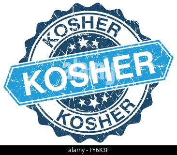 Koscher blaue Runde Grunge Stempel auf weiß Stock Vektor