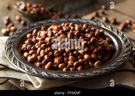 Rohen trocken Bio Fava Bohnen in eine Schüssel geben Stockfoto