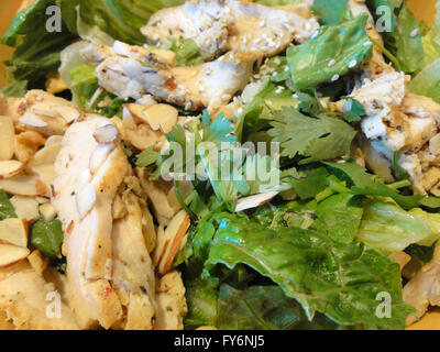 Asian Sesame Chicken Salat close-up, mit Muttern, Scheiben vom Huhn, Mohn und Petersilie. Stockfoto