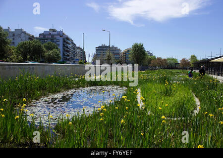 Der Garten des Wassers ist ein Stadtgarten und Freizeitpark im Herzen von Salonicas neuen Promenade. Zentral-Makedonien Stockfoto