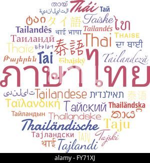 Thai Sprache in den Sprachen der Welt. Vektor-Reisen-Collage. Stock Vektor